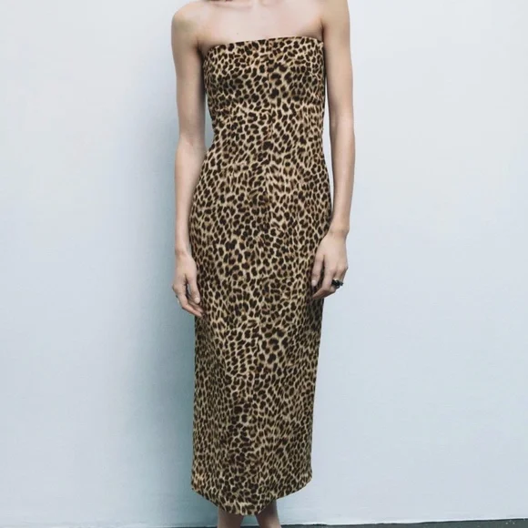 knee length dresses for ladies Zara Tan Black Silk Satin Leopard Cowl Neck Cami Slip Midi Dress Size – Brie